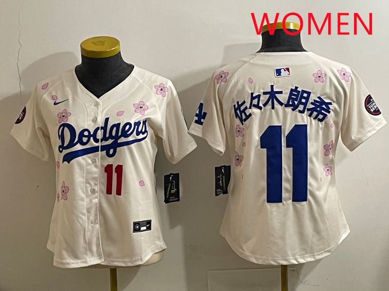 Women Los Angeles Dodgers #11 R.Sasaki Cream Sakura Edition 2025 Nike MLB Jersey style 34